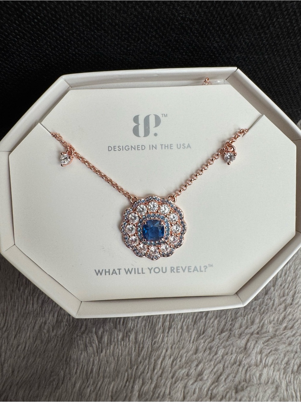 Bomb Party Necklace with Blue Topaz Center Stone with Rose Gold Chain